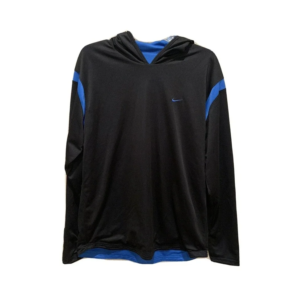 Vintage NIKE Hoodie Sweatshirt Blue Black Medium XL Reversible‎ Embroided Swoosh